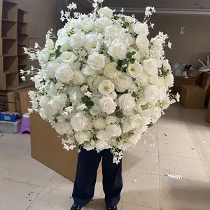 EG-WD56 งานแต่งงานจัดงานแต่งงานดอกไม้ผ้าไหมสีชมพูประดิษฐ์ดอกกุหลาบสีขาวขนาดใหญ่บอลงานแต่งงานดอกไม้กลาง