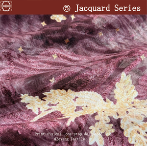 Tissu jacquard imprimé feuille de fougère rouge doré, très populaire, doux, infroissable et respirant pour vêtements féminins - Product Image 1