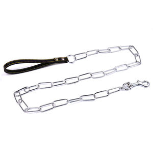 Perro fuerte de acero de Primavera de cadena de enlace chapado en cromo correa de perro con mango de cuero - Product Image 4