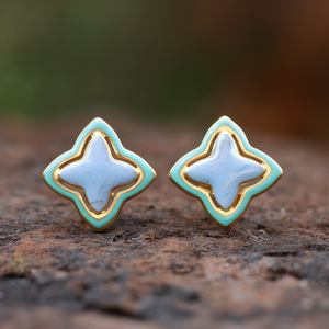 Fashion <b>Stud</b> <b>Earrings</b> 316L Stainless Steel PVD Gold Plating Sustainable Resistant Light <b>Blue</b> Enamel Design - Product Image 3