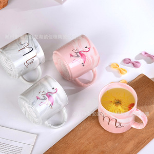 Jia Huan Ceramics <b>Marble</b> Ceramic <b>Mug</b> With Flamingo Design Wedding Gift Cup Microwave Safe Office Water Cup - Product Image 4