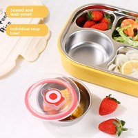 Boîte à lunch carrée isotherme en acier inoxydable 304 Changyuan, portable, 4 compartiments, anti-fuite, style créatif, quatre panneaux, pour enfants