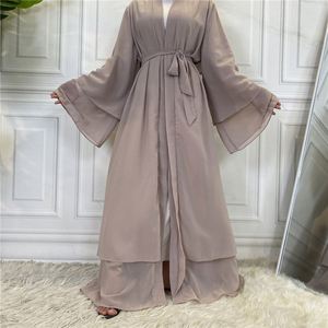 Elegante due strati Chiffon modesto abito musulmano traspirante aperto Dubai Abaya per le donne all'ingrosso da tacchino e Oman - Product Image 1