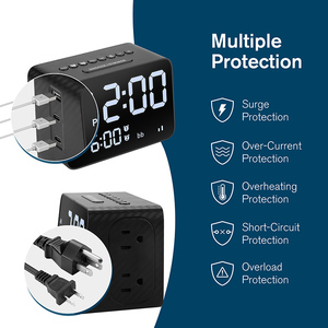AMZN Đồng Hồ Báo Thức Thông Minh Thiết Kế Mới Trạm Sạc USB Với Màn Hình Gương Kỹ Thuật Số LED <span class=keywords><strong>LCD</strong></span> Ổ Cắm AC Đa Năng Báo Lại - Product Image 3