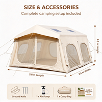 Tente de glamping gonflable de luxe robuste 3,8x3,6m avec structure à colonnes, double toit et fenêtres, résistante au vent, pour le camping