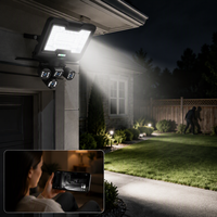 Lampu Sorot Tenaga Surya 20W Kamera Tiga Lensa 9MP 1/2.8 CMOS 24000mAh 58 LED IP66 Modern Luar Ruangan Wi-Fi Sensor Gerak 15m Dapat Diisi Ulang