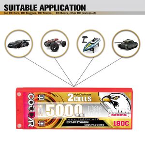 CODDAR RC LiPo แบตเตอรี่2S 5000MAH 7.4V 180C เคสแข็ง5มม. กระสุน LCG Stick Pack 1/10สเกล RC Cars - Product Image 2