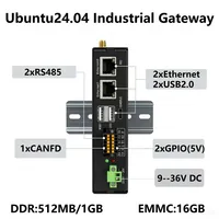 TM-CP2B Ubuntu2404, Gateway Industrial IoT de Código Abierto 4G-LTE, Modbus TCP/IP, RS485, CANFD, GPIO, Ethernet, Riel DIN, PLC, 512MB/1GB