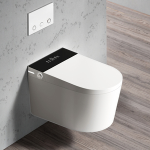 WC intelligent mural allongé haut de gamme avec chasse automatique, siège chauffant, siphon en P, capteur de pied en céramique et ABS - Product Image 1