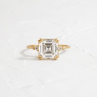 Bague de fiançailles en or massif 10K/14K/18K avec diamant de laboratoire certifié IGI CVD/HPHT VVS, taille Asscher 2 carats et pierres latérales, trois pierres