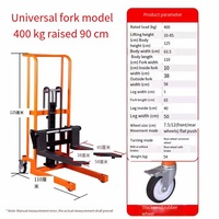 Forklift Hidrolik Mikro Rumah Tangga 90cm 1.2M Kapasitas 400kg Manual Pallet Fork Universal Wheel Stacker Platform OEM Dapat Disesuaikan
