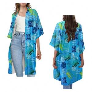 Kimonos longs décontractés à manches courtes Tenue Polynésienne Tribal Samoan HawaiiCardigan ample en polyester pour femme Imprimé à la demande - Product Image 1