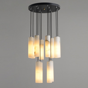 Copper Marble Chandelier 7 Heads <b>Led</b> <b>Lights</b> Round Black Pendant <b>Light</b> For Villa Courtyard Apartment - Product Image 1