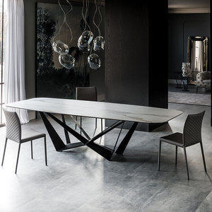 Luxury Dining Room Table With Modern Carbon Steel Frame and Rock Slab <b>Top</b> One-Stop Customization for Kitchen Home Furniture - Product Image 1