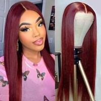 Perruque frontale HD en dentelle, cheveux humains brésiliens vierges lisses couleur 99j, sans colle, pour femmes noires