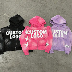 Fabricante de Sudaderas con Capucha, Diseño Personalizado con Apliques Bordados, Sudaderas con Capucha de Felpa Francesa Vintage, Sudaderas con Capucha con Cierre y Lavado Ácido - Product Image 1