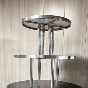 Exhibidores Circulares Móviles de Acero Inoxidable con Estantes de Madera, Servicio OEM/ODM para Boutiques y Salas de Exhibición, Venta Directa de Fábrica - Product Image 6