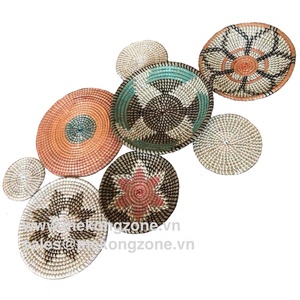 Ensemble de panier en jonc de mer bohème fait à la main Art décoratif mural du Vietnam Vietnam artisanat en jonc de mer pour la décoration intérieure - Product Image 1