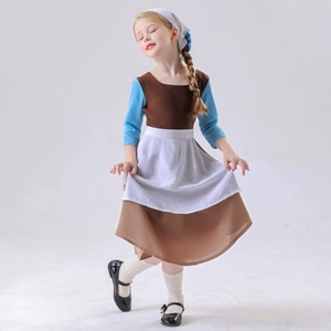 Costume de demoiselle d'honneur, robe de petite princesse avec tablier de paysanne et bandeau, tenue de cosplay pour Halloween et carnaval pour enfants de 3 à 12 ans - Product Image 2