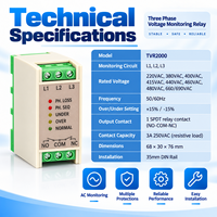Relais de surveillance de tension triphasé 380V, protection contre les surtensions, les sous-tensions et les pannes de phase, protection sur rail DIN