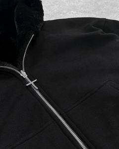 맞춤형 후디 재킷 이중 레이어 레오파드 프린트 헤비 웨이트 프렌치 테리 오버사이즈 인조 퍼 리버시블 지퍼업 블랭크 후디 남성용 - Product Image 5