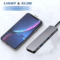 Hub USB C 7 in 1 Multiport Adaptor Dongle USB C dengan Output 4K 60hz Antarmuka USB 3.0