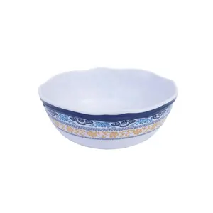 Round Melamine Bowl Flower Side Irregular Round Unbreakable Mixing Colorful Carved 7 Inch Noodle Melamine Soup Bowl