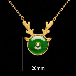 จี้หยกธรรมชาติเฟยชุยรูปสัญลักษณ์แห่งความสงบสุข พร้อมจี้รูปกวางหรูหราทองคำ 24K สำหรับงานเลี้ยงระดับสูง - Product Image 2