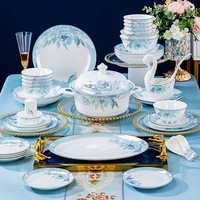 Service de table complet en porcelaine fine de Jingdezhen, style européen, bols et assiettes, compatible micro-ondes, motif végétal, ensemble personnalisé