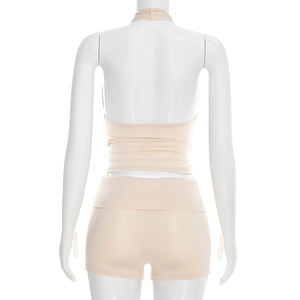 Viviblook Y26ST031 Conjunto de verano para mujer, chaleco sin mangas con nudo, pantalones cortos, conjunto de dos piezas - Product Image 4