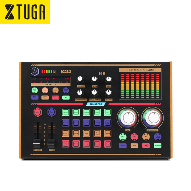 XTUGA N8 48V USB BT Audio Interface Music Recording Live Sound Card with Noise Cancelling Function for Podcast Studios