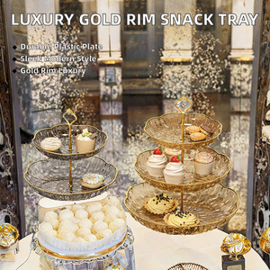 Assiette à dessert en plastique PET transparente à 2 étages, bord doré de luxe, pour la maison, le restaurant, les mariages, les fêtes, les fruits, écologique, moderne, en gros - Product Image 2