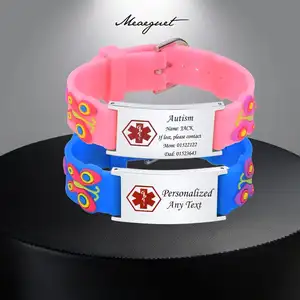 Pulseira de alerta médico personalizada para crianças pulseiras de silicone de aço inoxidável