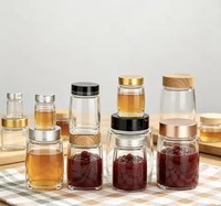 Stoples Kaca Persegi Sishang dengan Tutup Plastik Aluminium Bambu, Mulut Lebar, untuk Penyimpanan Acar, Madu, Selai, Kedap Udara