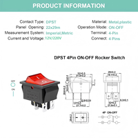 Interrupteur à bascule pour bateau KCD4 DC 12V-24V 250V 16A DPST 4 broches 2 positions ON/OFF avec voyant LED rouge CE IP65