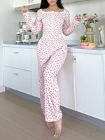 Ensemble de pyjama décontracté pour femmes, mignon, à manches longues, doux, haut et pantalon, vêtements de nuit, pyjama 2 pièces, ensemble de vêtements de maison
