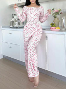 Casual Dames Schattige Lange Mouwen Zachte Pyjama Set Top En Broek Nachtkleding <span class=keywords><strong>2</strong></span> Delige Pyjama Thuis Kleding Set - Product Image 4