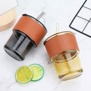 Simple Light Luxury Retro Juice Mug Watertight Glass <b>Straw</b> Coffee <b>Cup</b> Colorful Drinkware - Product Image 2