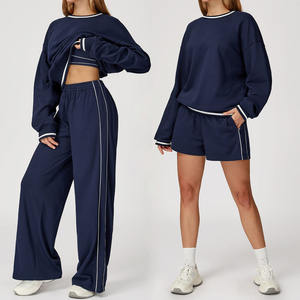 Completo da Donna Bnice 7028 con Logo Personalizzato, Felpa con Cappuccio, Maglia a <span class=keywords><strong>Maniche</strong></span> <span class=keywords><strong>Lunghe</strong></span>, <span class=keywords><strong>Top</strong></span> <span class=keywords><strong>Sportivo</strong></span> Largo e Pantaloncini da Palestra - Product Image 2