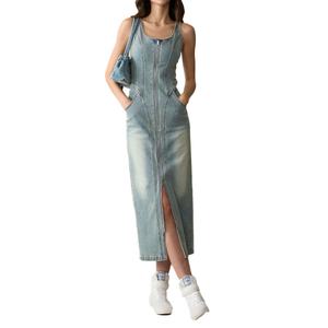 Vestido vaquero personalizado de verano para mujer, estilo casual, ajustado, vintage, con lavado desgastado, vestido tipo overol para mujer - Product Image 3