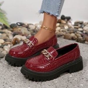 Mocasines de Plataforma con Cadena Metálica y Estampado de Cocodrilo para Mujer, Zapatos Casuales con Aumento de Altura para Uso Diario - Product Image 3