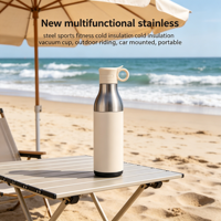 Bouteille d'eau sport multifonctionnelle en acier inoxydable, tasse isotherme avec paille, pour le fitness, le cyclisme, la voiture et les activités de plein air