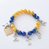 Bracelet élastique fait main pour femme, motif Poodle Sorority Sigma Gamma Rho, avec breloques en or, perles bleues et strass en forme de cœur, idéal pour les fiançailles