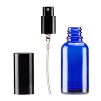 Flacon cosmétique en verre bleu de 30 ml, vide, rechargeable, pour le stockage des soins de la peau, récipient liquide avec pulvérisateur en aluminium noir