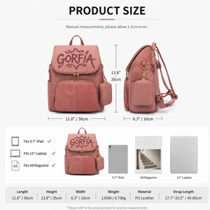 Mochila de gran capacidad para mujer con bolsillo frontal con cremallera, bolsa de viaje informal rosa para compras - Product Image 2