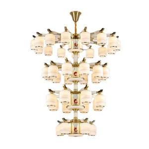 Chinese Style All Copper Jade Chandelier Multi Head Led <b>Lighting</b> For Study Dining Room Hotel Lobby Modern Minimalist Design - Product Image 3