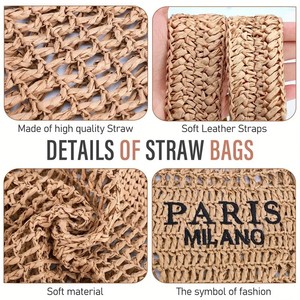 Nouveau créateur de mode Sacs tissés avec lettres Logo personnalisé Sac fourre-tout en <span class=keywords><strong>paille</strong></span> avec bandoulière en maille pour femmes Grand sac de <span class=keywords><strong>plage</strong></span> creux en <span class=keywords><strong>paille</strong></span> - Product Image 6