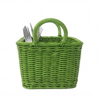 Panier à couverts suspendu en polyester PP vert, écologique, avec compartiments, organisateur d'ustensiles, poignées pour table de cuisine