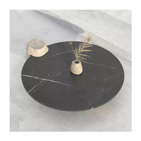 Table basse de jardin moderne en pierre de rivière ronde SH STONE, plateau en marbre noir Nero Marquina, noir, pour meubles de salon
