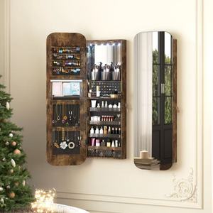 Espejo de pie moderno para el hogar con diseño de ondas de nube en madera MDF, gabinete para joyas con luz LED, decorativo y hecho a mano. - Product Image 3